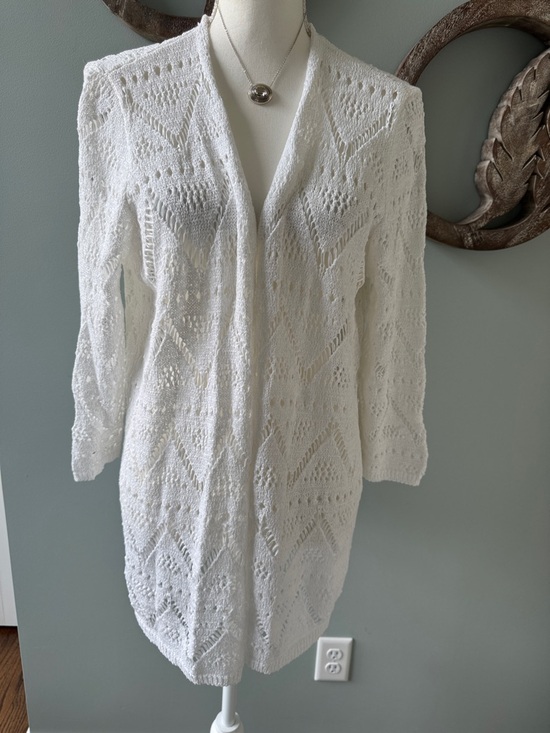 Chico's Sweaters - Chico's White Openwork Long Cardigan size 3 XL